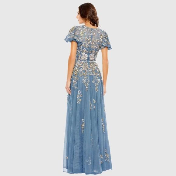 Mac Duggal 5717 Womens Blue Embellished Butterfly Sleeve High Neck Gown - Picture 4 of 14